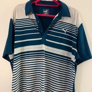 Puma golf polo, blue/white stripe, men’s XL